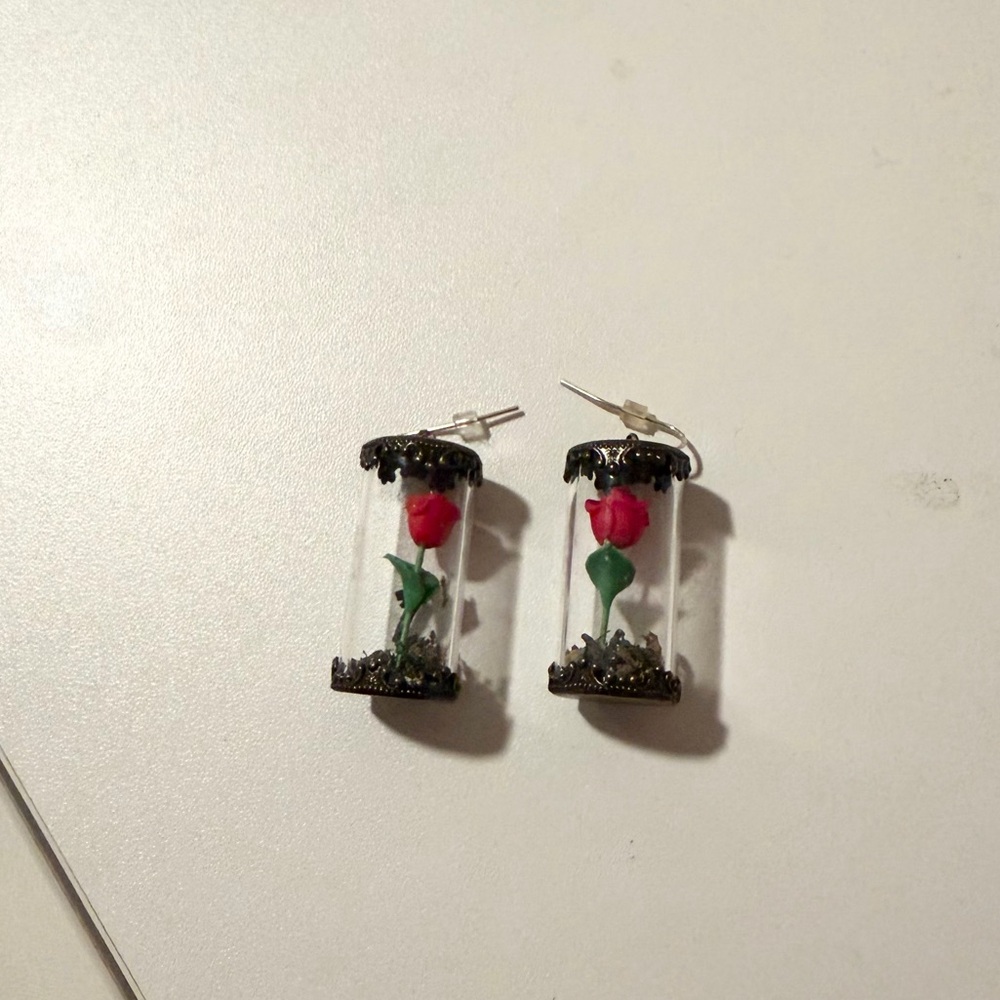 Beauty and the Beast rose earrings